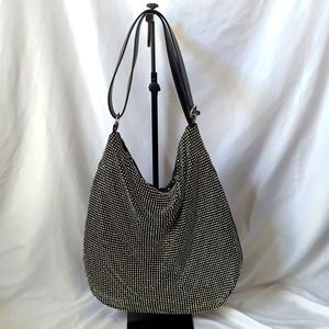 Rhinestone Mesh Knit Shoulder Bag